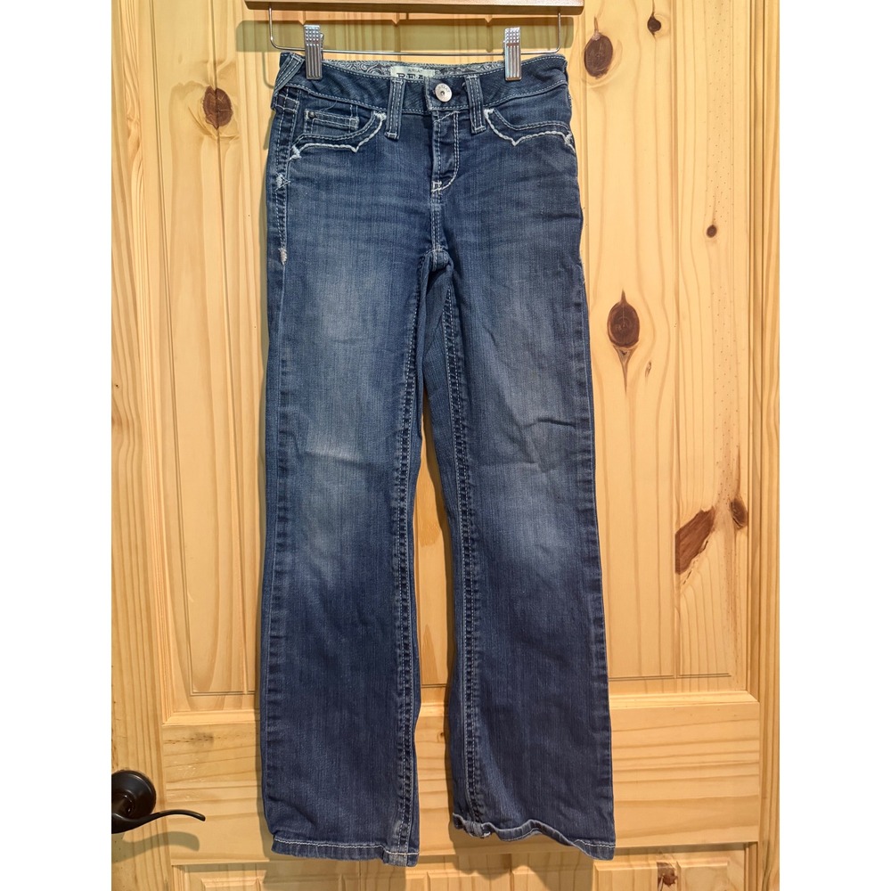 Ariat REAL Denim Girls Size 10 Bootcut Jeans Medium Wash Western Contrast Stitch